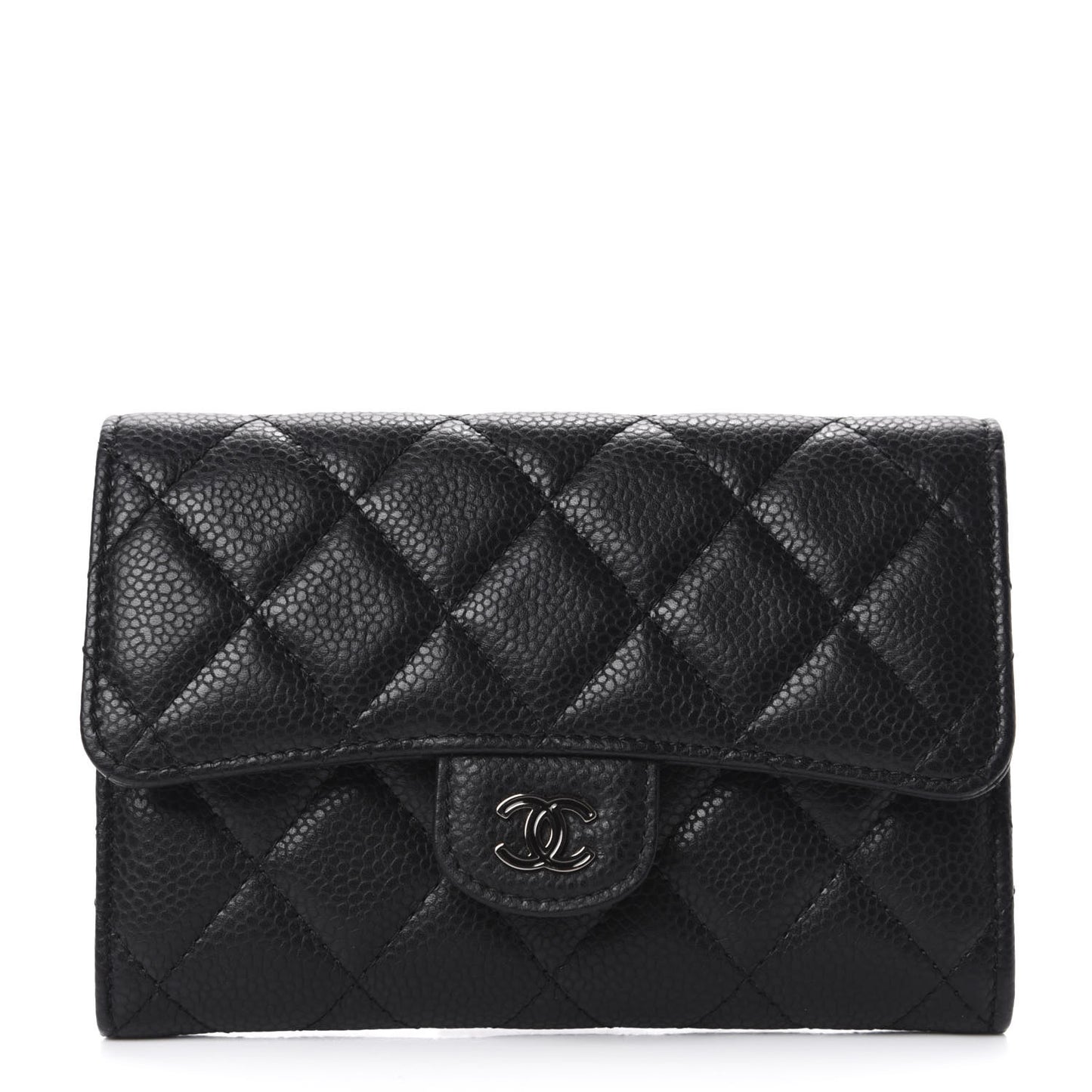 Caviar Quilted Small Flap Wallet Black
