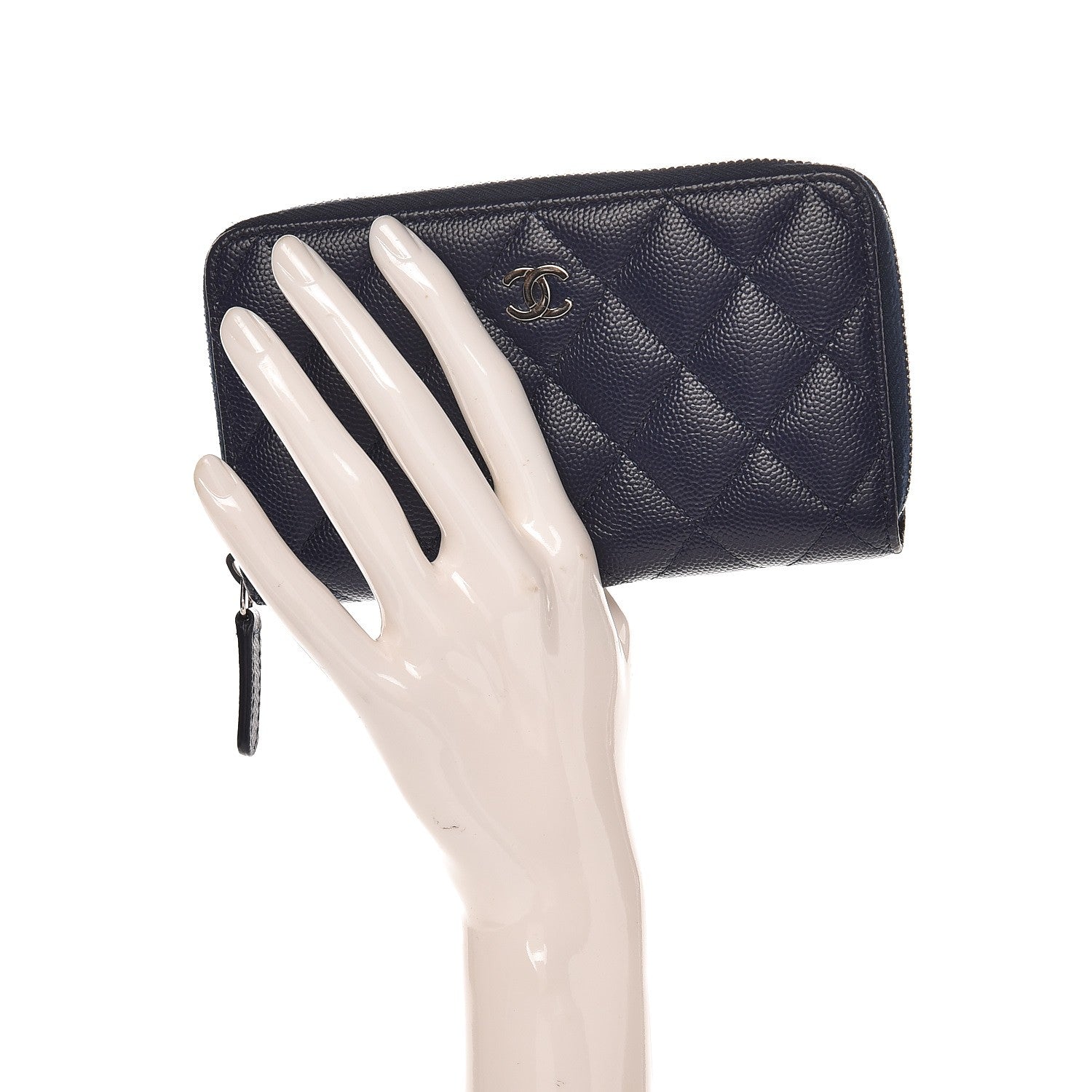 Chanel Caviar Quilted Medium Zip Around Wallet Navy 2 of 9