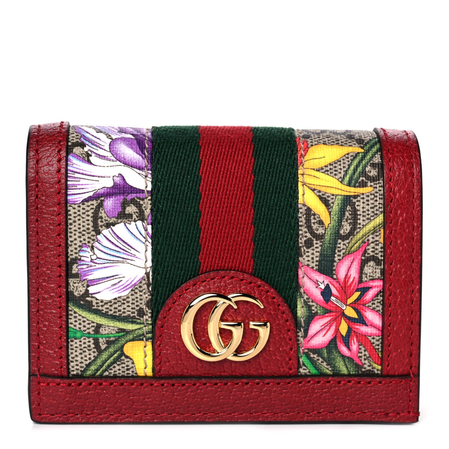 GG Supreme Monogram Flora Web Ophidia Card Case Red