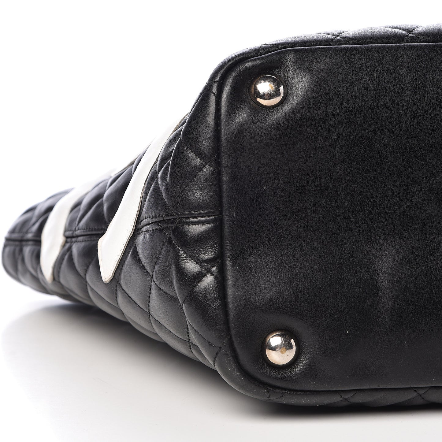 Calfskin Quilted Large Cambon Tote Black White