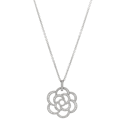 Chanel 18K White Gold Diamond Camelia Ajoure Pendant Necklace 1 of 5