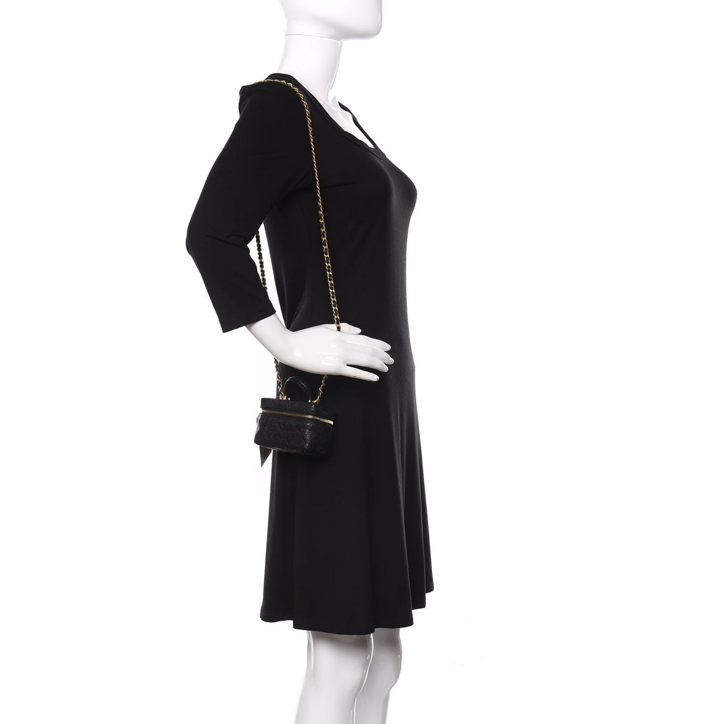 Caviar Quilted Mini Top Handle Vanity With Chain Black