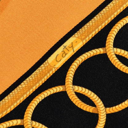 Hermes Silk Epaulettes Scarf 70 Black Jaune D'Or Vieil Or 4 of 7