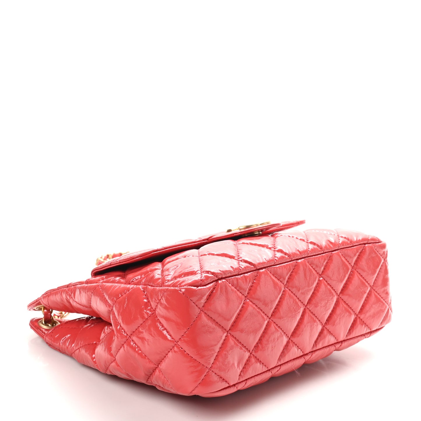 Shiny Crumpled Calfskin Quilted Wavy CC Hobo Red