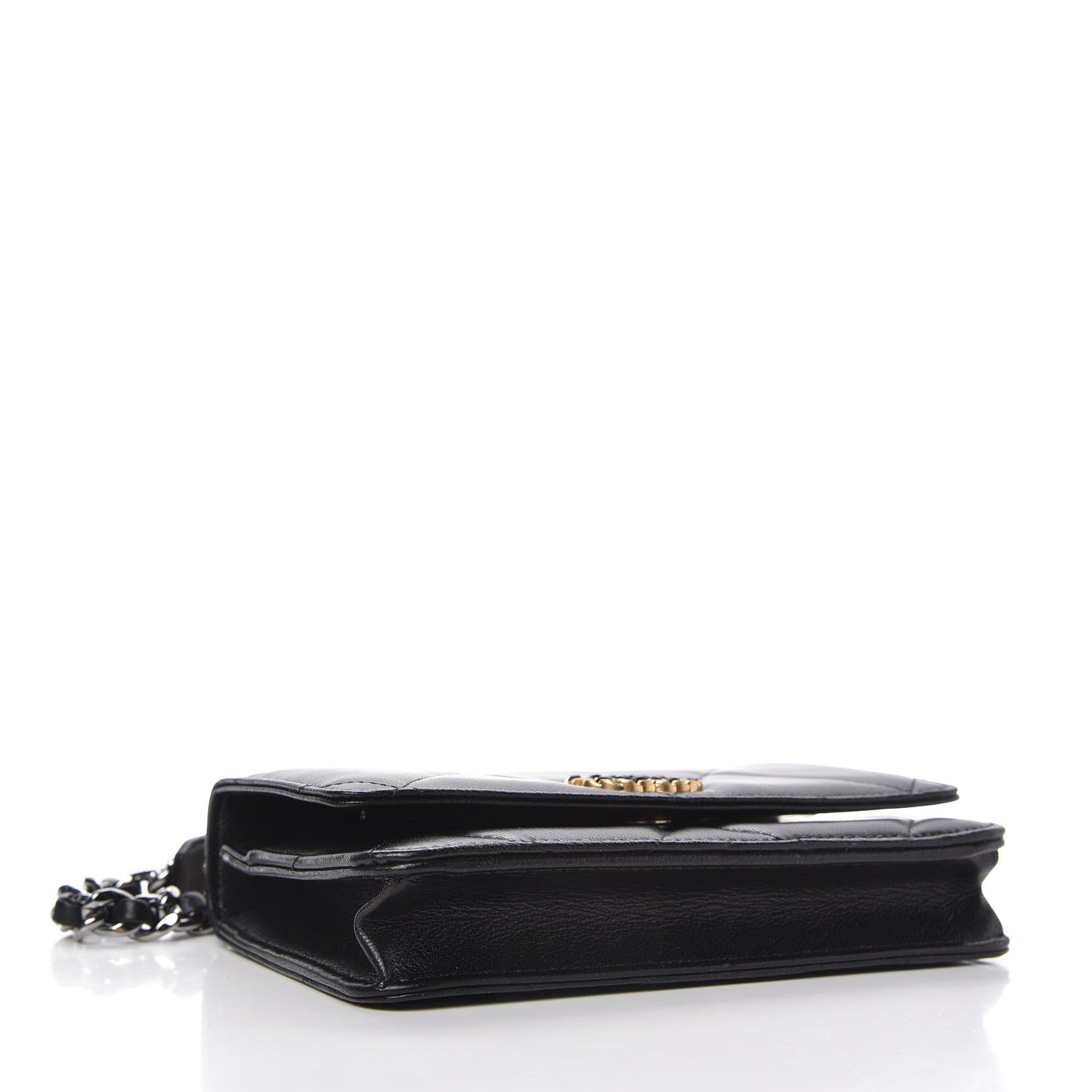 Chanel Shiny Goatskin Quilted Chanel 19 Wallet On Chain WOC Black 4 of 12