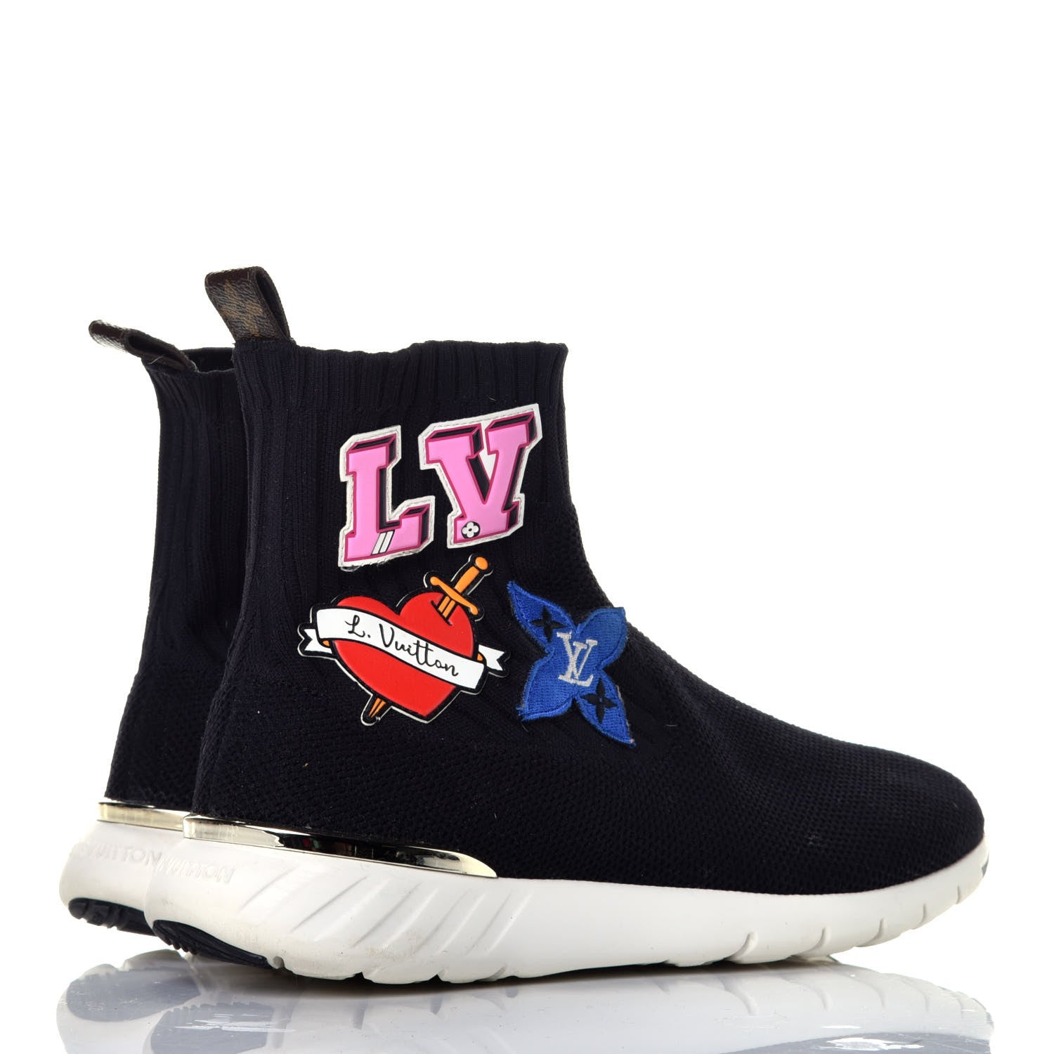 Louis Vuitton Stretch Fabric LV Black Heart Sock Sneaker 37.5 Black 4 of 7