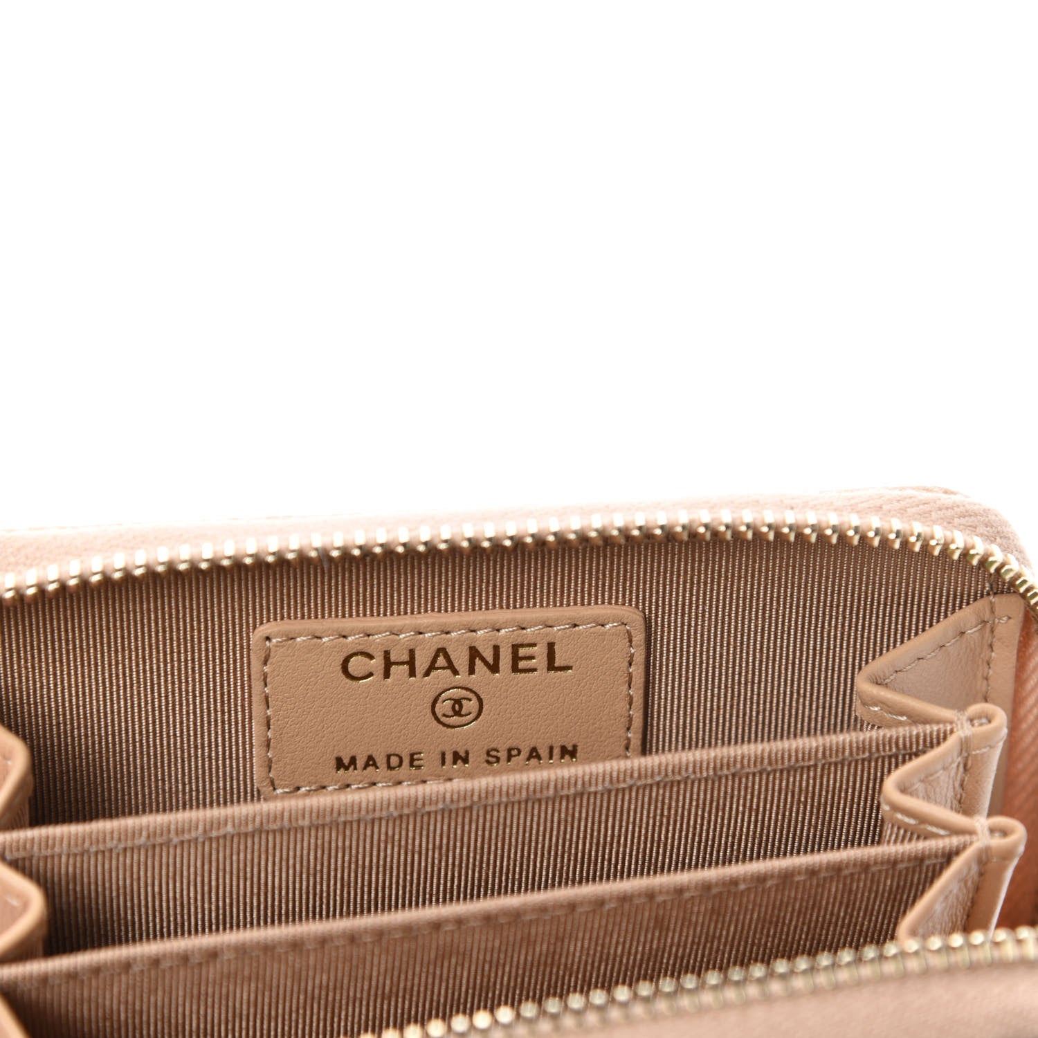 Chanel Caviar Quilted Zip Around Coin Purse Beige 6 of 8