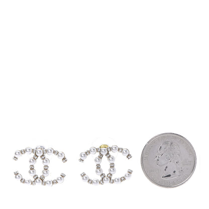 Chanel Pearl Crystal Nefertiti CC Earrings Gold 4 of 10