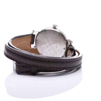 Louis Vuitton Stainless Steel Calfskin 28mm Tambour Triple Wrap Quartz Watch Brown 5 of 5