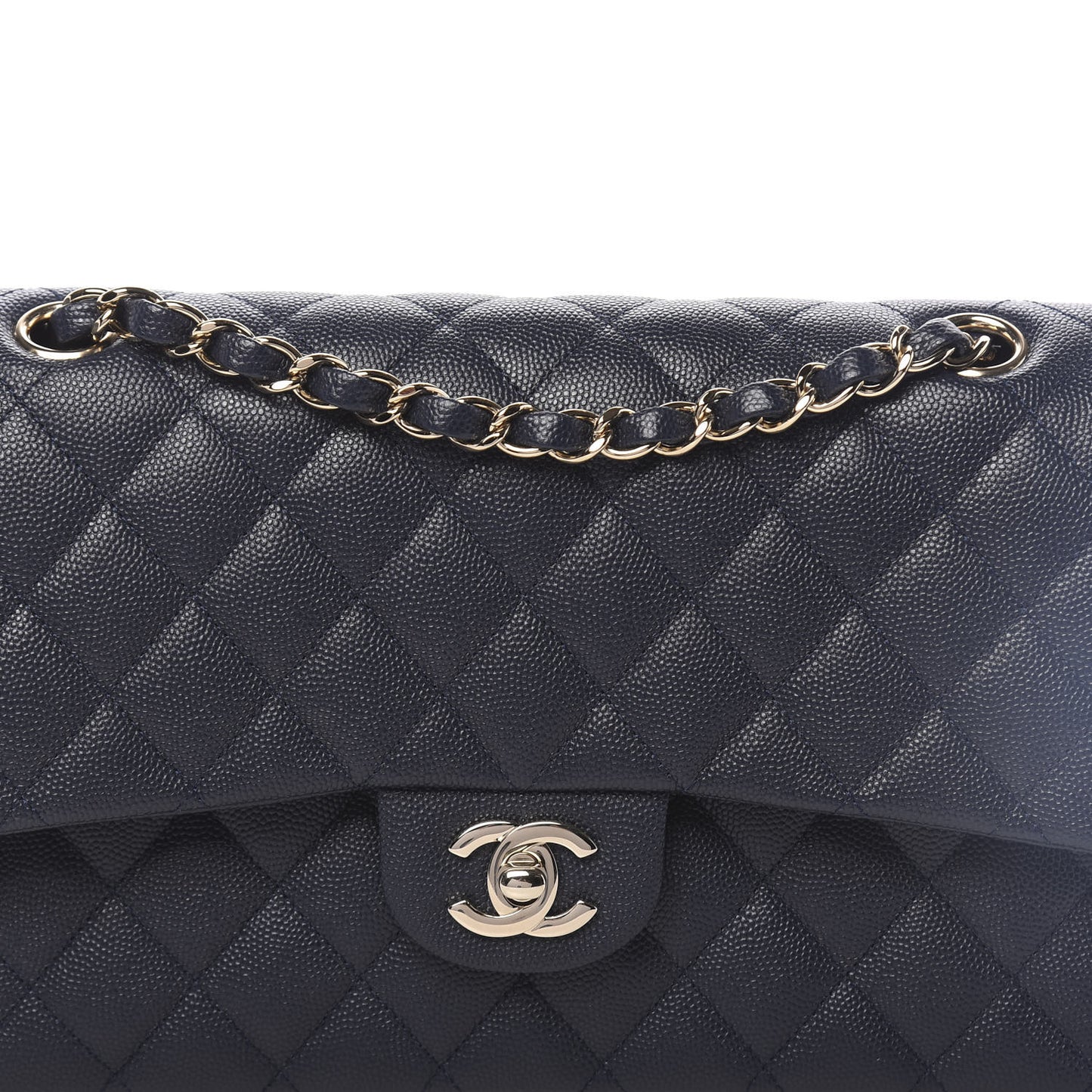 Caviar Quilted Medium Double Flap Navy