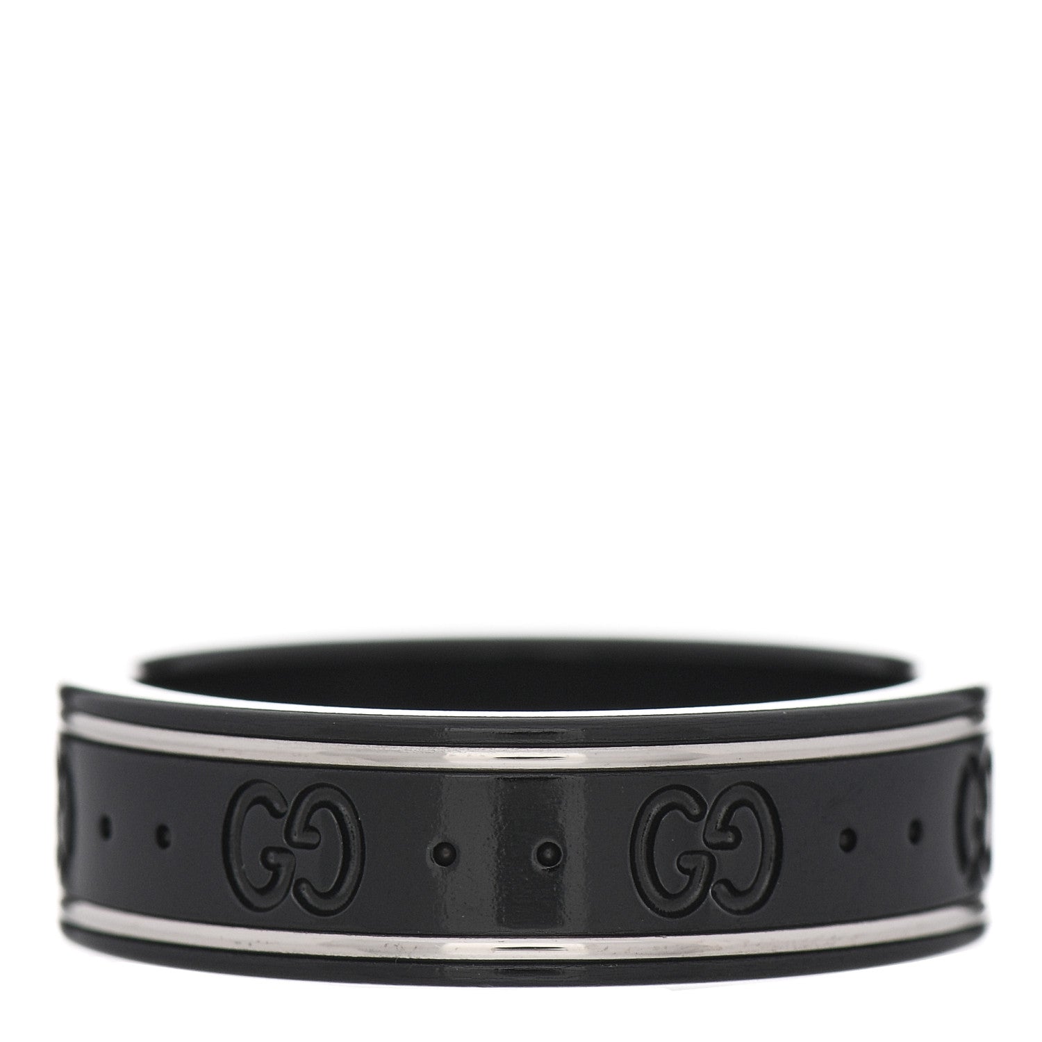 Gucci Black Synthetic Corundum 18K White Gold 4mm Icon Thin Band Ring 65 11 2 of 5