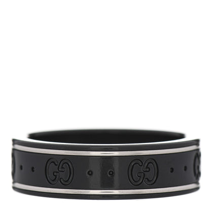 Gucci Black Synthetic Corundum 18K White Gold 4mm Icon Thin Band Ring 65 11 2 of 5