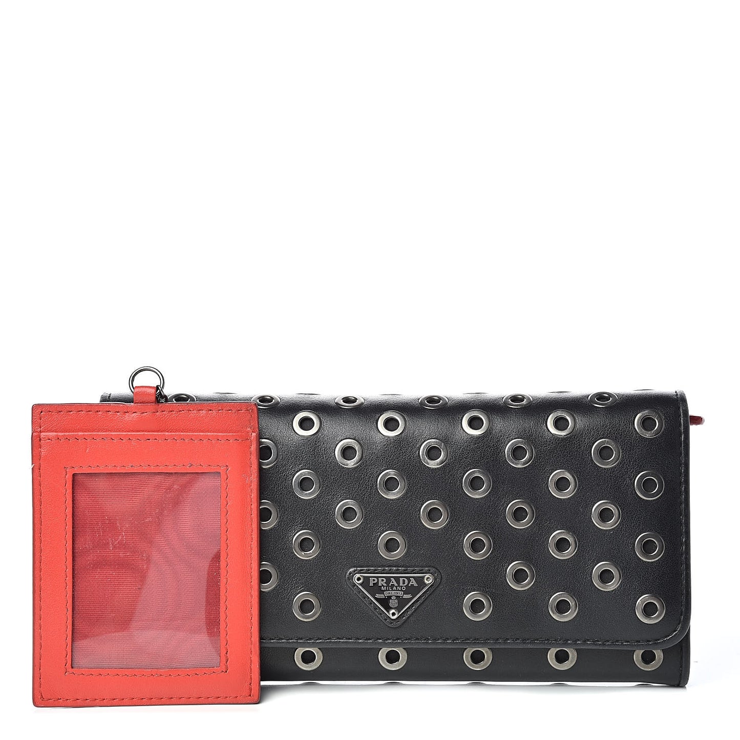 Calfskin Studded Rings Continental Flap Wallet Black