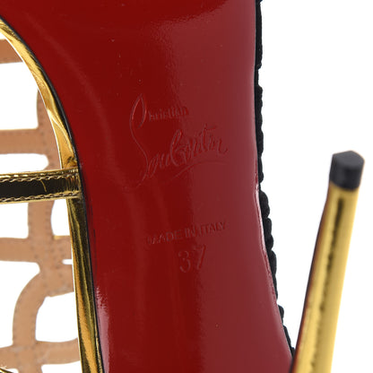 Christian Louboutin Specchio Veau Velours Tina Cage 100 Ankle Strap Sandals 37 Gold Black 6 of 8