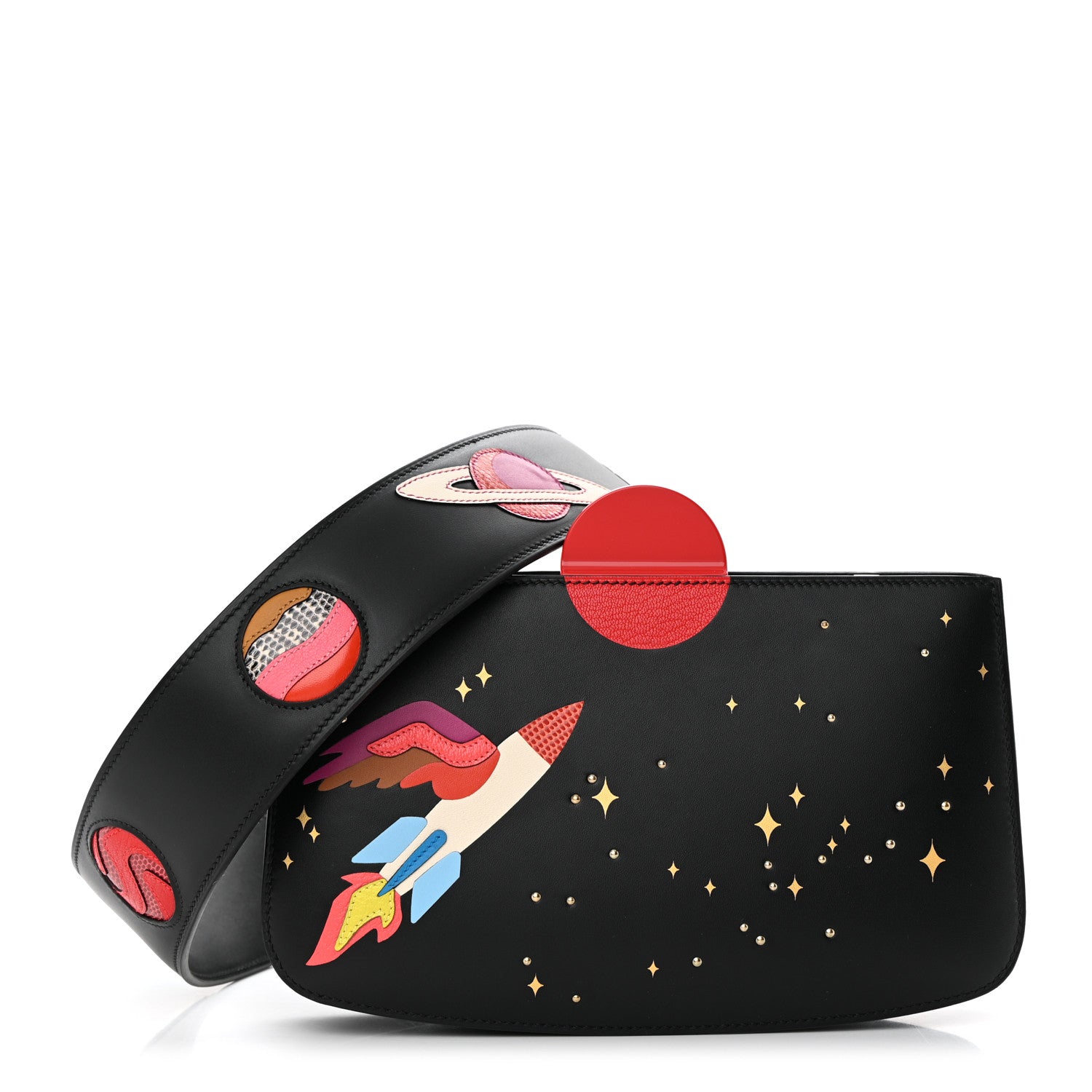 Hermes Veau Monsieur Lizard Ostrich Spaceship Sac A Malice Black Multicolor 1 of 13