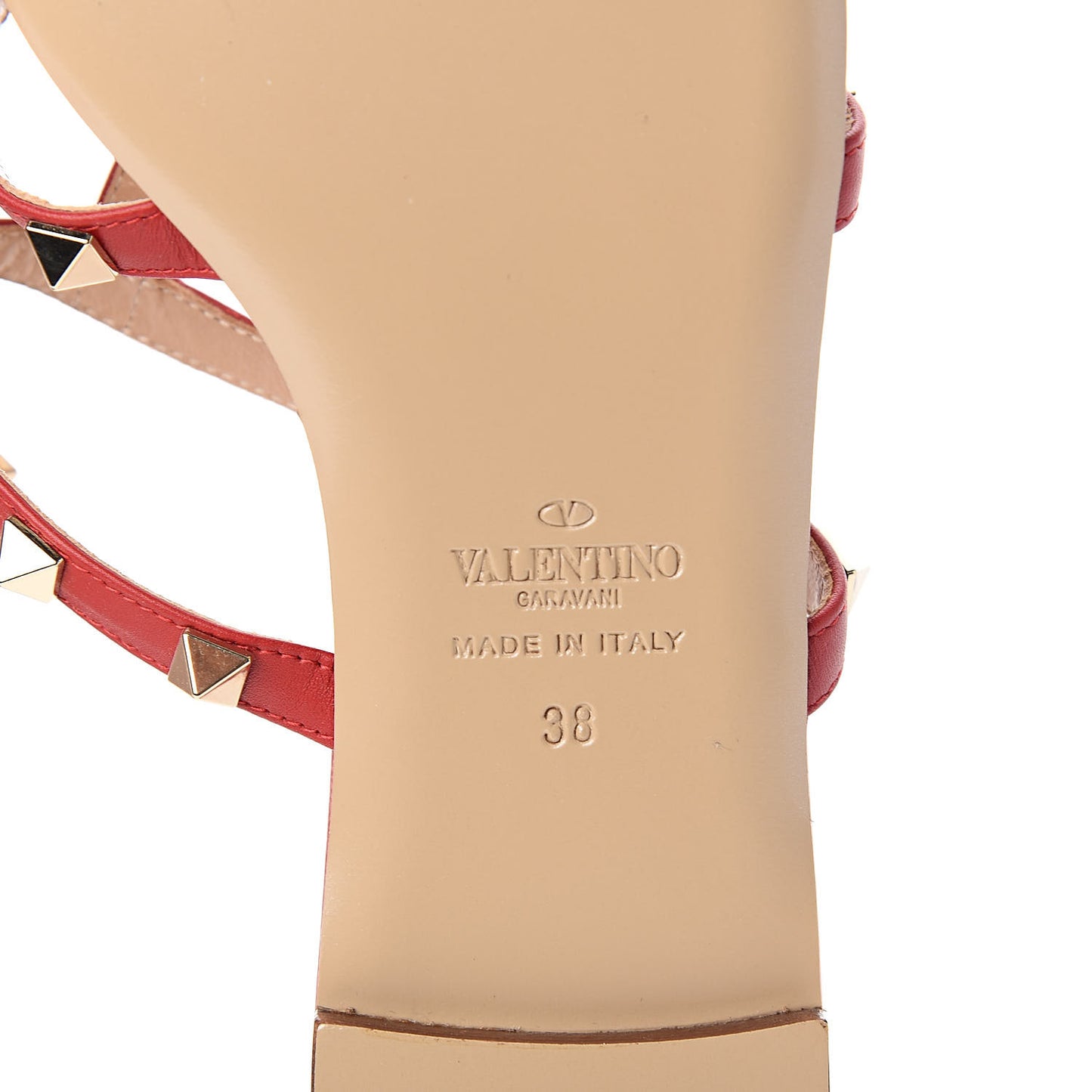 Nappa Rockstud Caged Flat Slide Sandals 38 Rouge Pur
