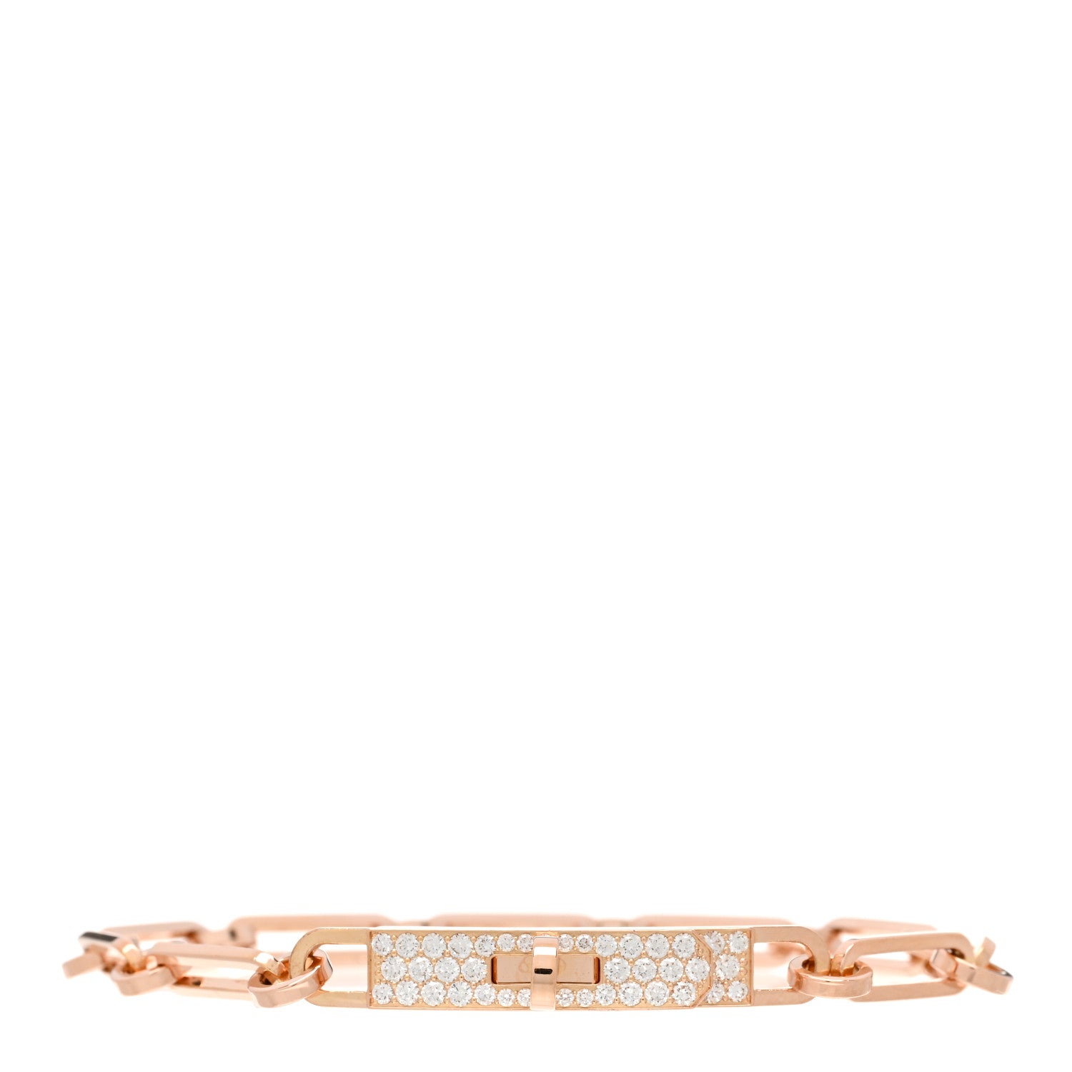 Hermes 18K Rose Gold Diamond Pave PM Kelly Chaine Bracelet ST 1 of 3