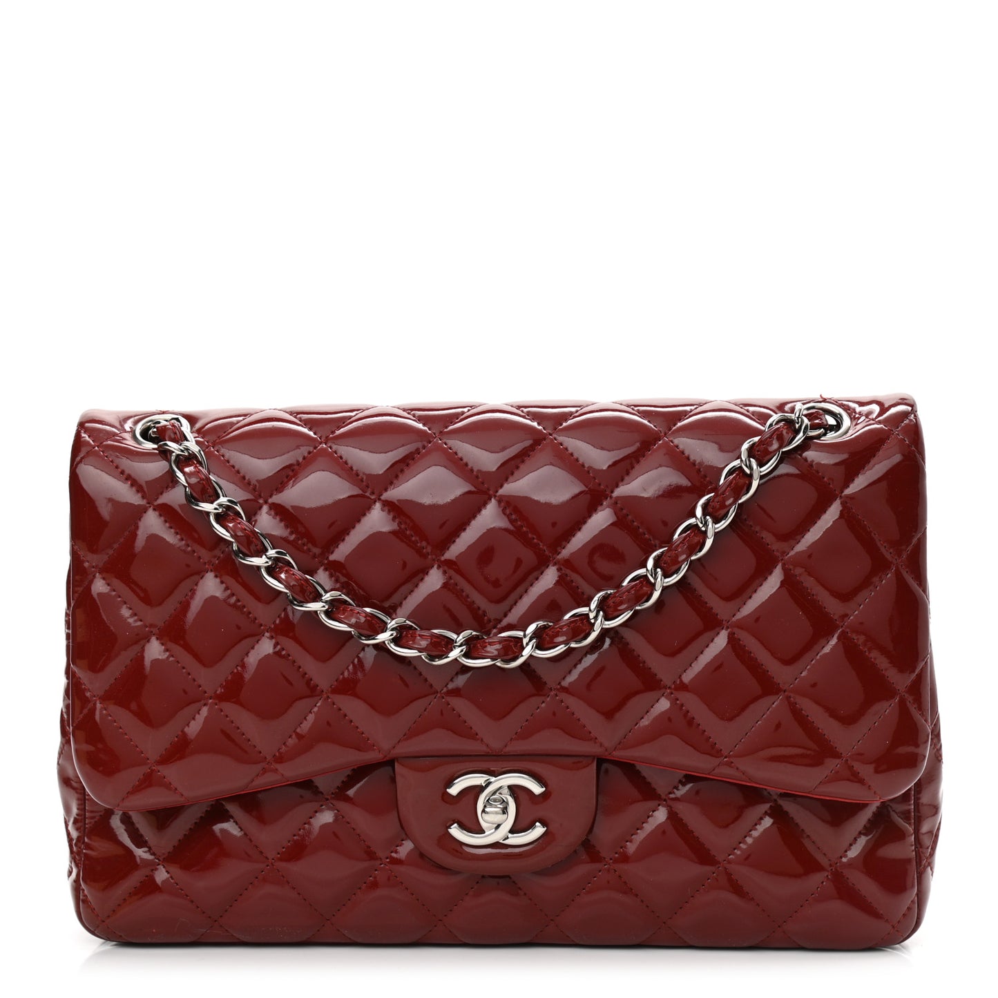 Patent Quilted Jumbo Double Flap Dark Red