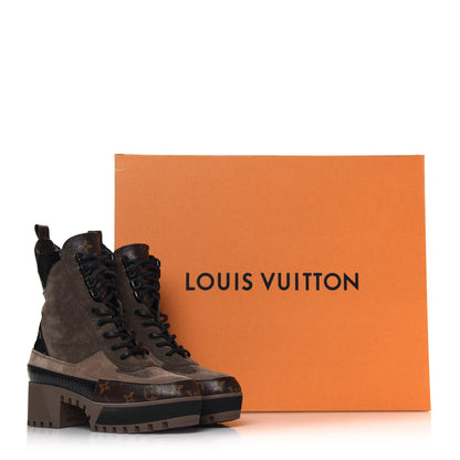 Louis Vuitton Suede Calfskin Monogram Laureate Platform Desert Boots 39 Taupe 8 of 8