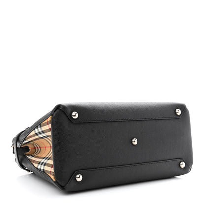 Burberry Derby Calfskin Vintage Check Medium Banner Tote Black 4 of 13
