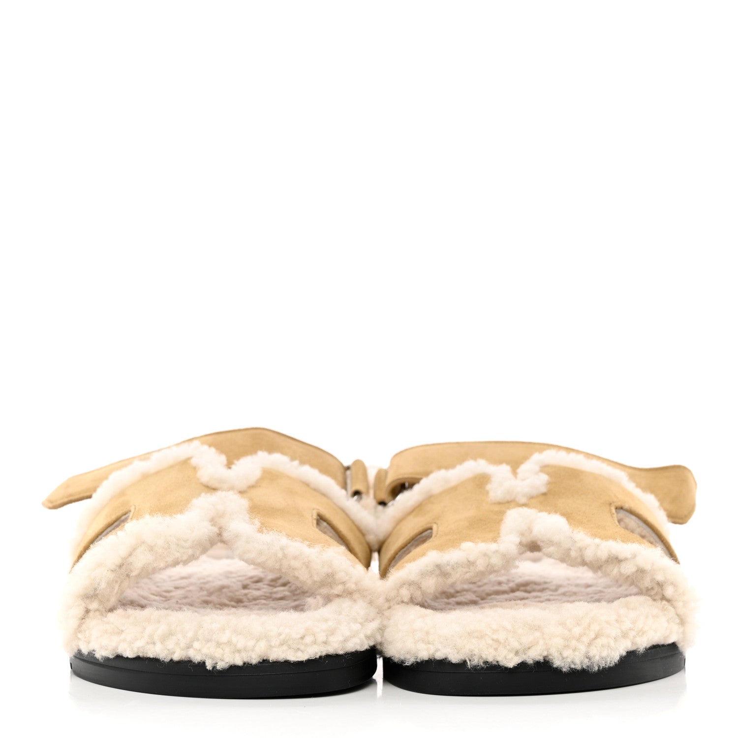 Hermes Suede Goatskin Woolskin Womens Chypre Sandals 38 Golden Beige 2 of 16
