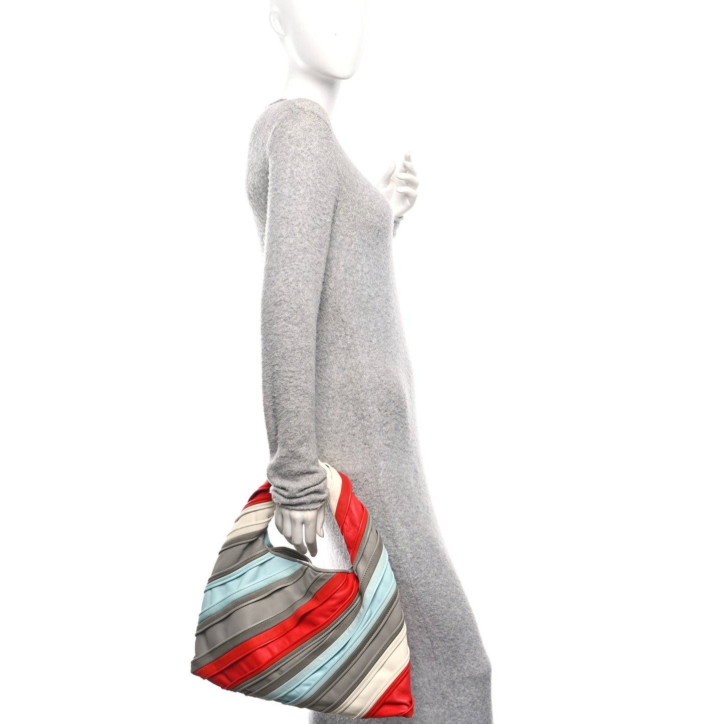 Calfskin Striped Small Hop Ivory Multicolor