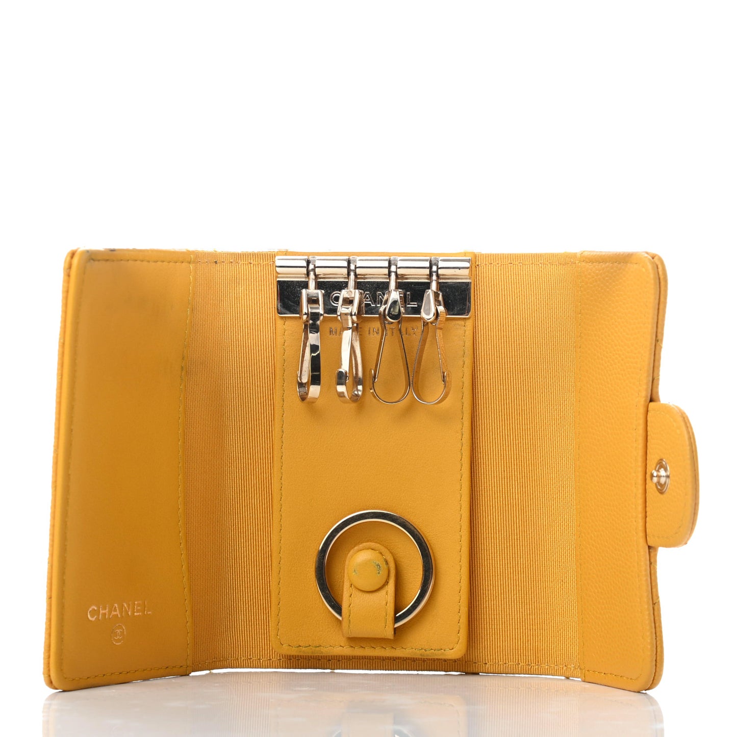 Caviar Quilted Classic 4 Key Holder Wallet Yellow