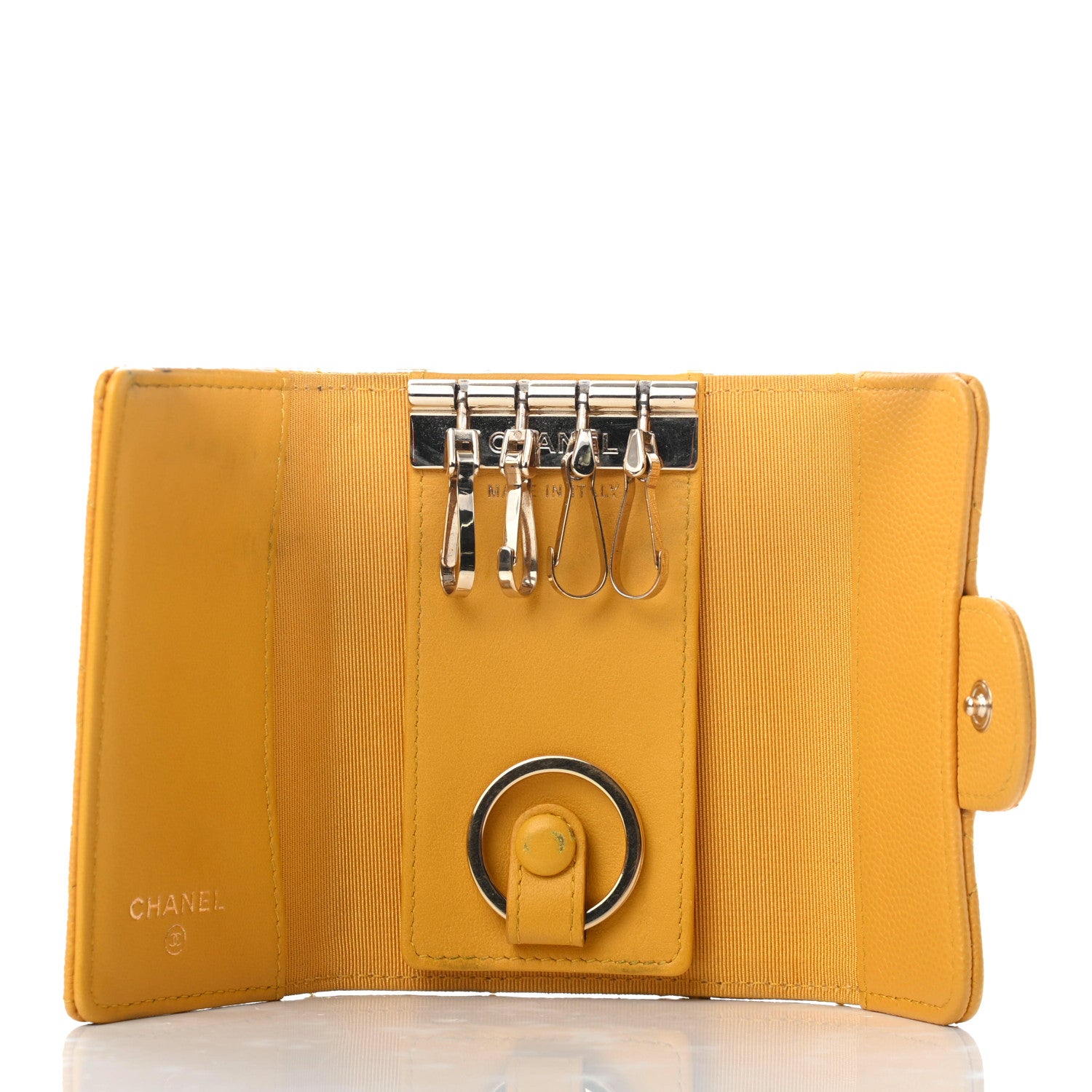 Chanel Caviar Quilted Classic 4 Key Holder Wallet Yellow 5 of 9