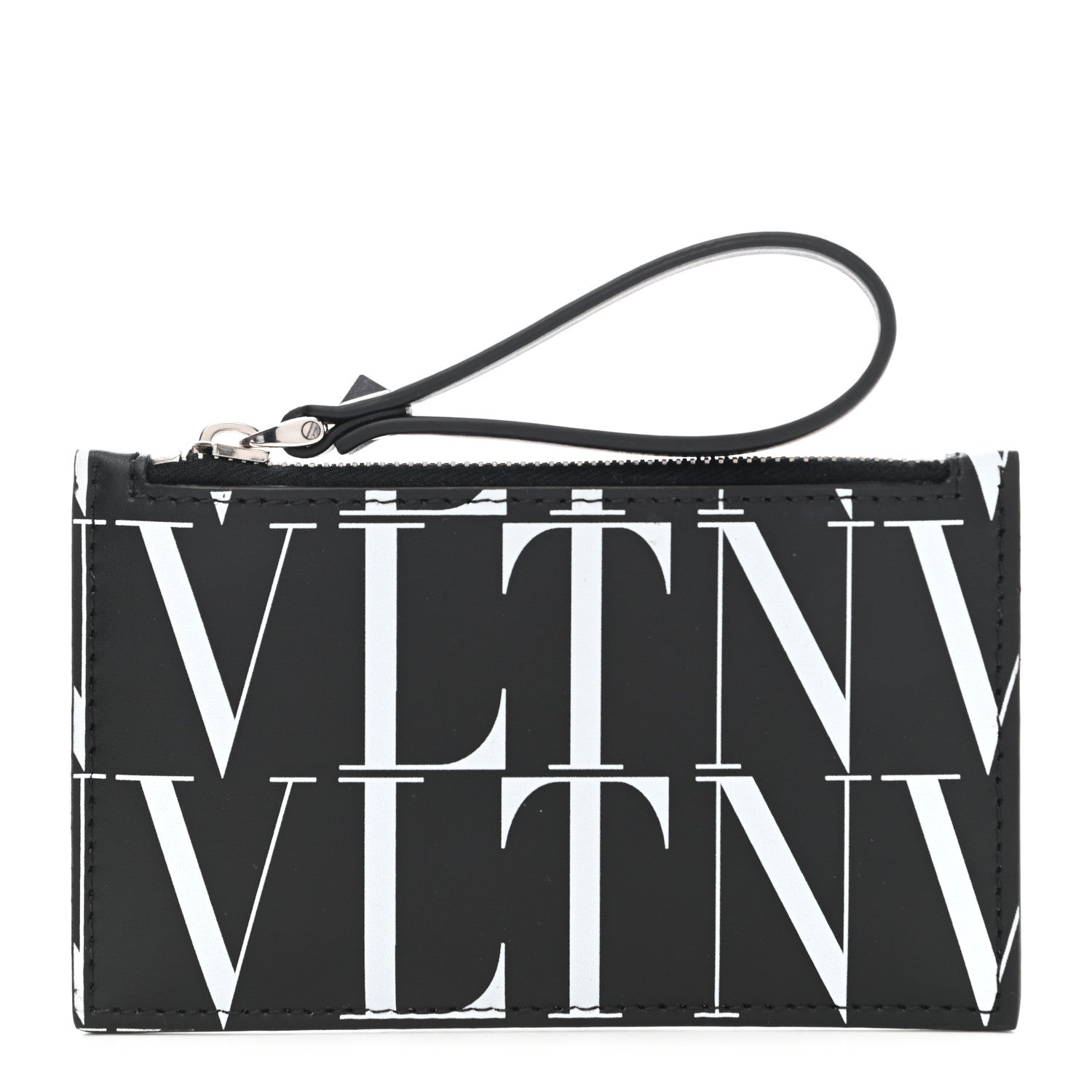 Valentino Garavani Calfskin VLTN Time Zip Coin Card Case Black White 1 of 7