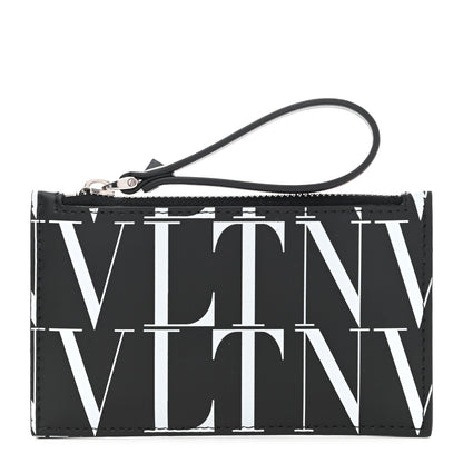 Valentino Garavani Calfskin VLTN Time Zip Coin Card Case Black White 1 of 7