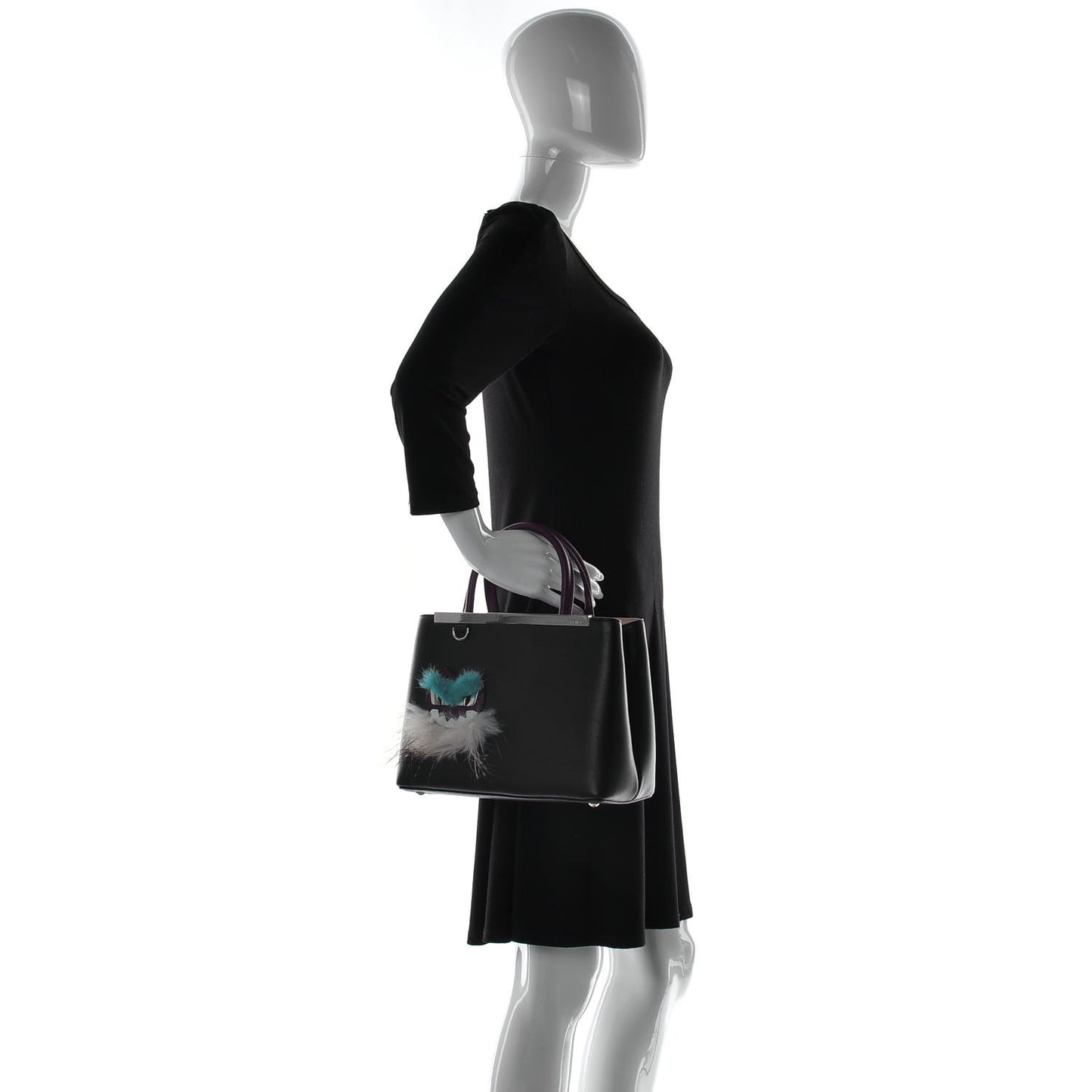 Vitello Dolce Fox Mink Bi-Color Monster Mirror Charm Petite 2Jours Tote Black Bordeaux Acquamarine