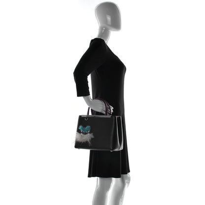 Fendi Vitello Dolce Fox Mink Bi-Color Monster Mirror Charm Petite 2Jours Tote Black Bordeaux Acquamarine 2 of 10