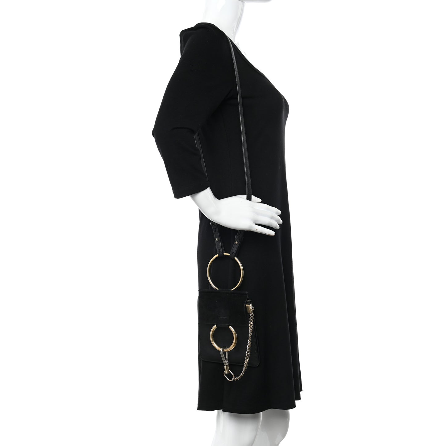 Suede Calfskin Mini Faye Bracelet Bag Black