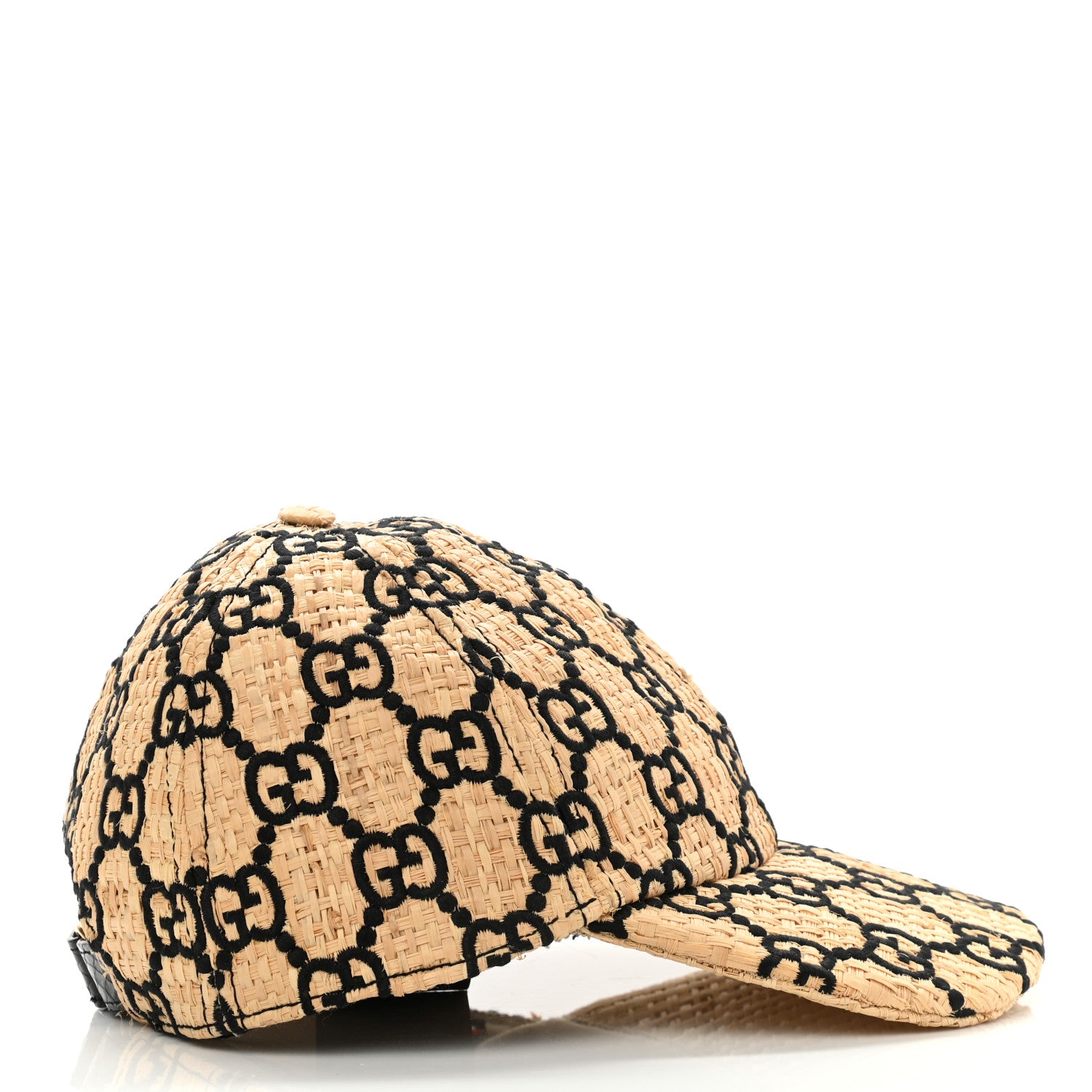 Gucci Raffia GG Monogram Elaphe Embroidered Aisha Baseball Hat M Ivory Black 5 of 11