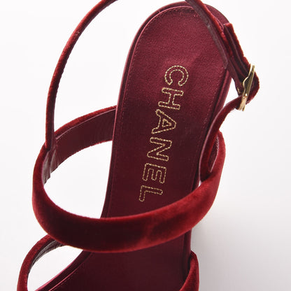 Chanel Velvet Wedge Sandal 40.5 Burgundy 7 of 8