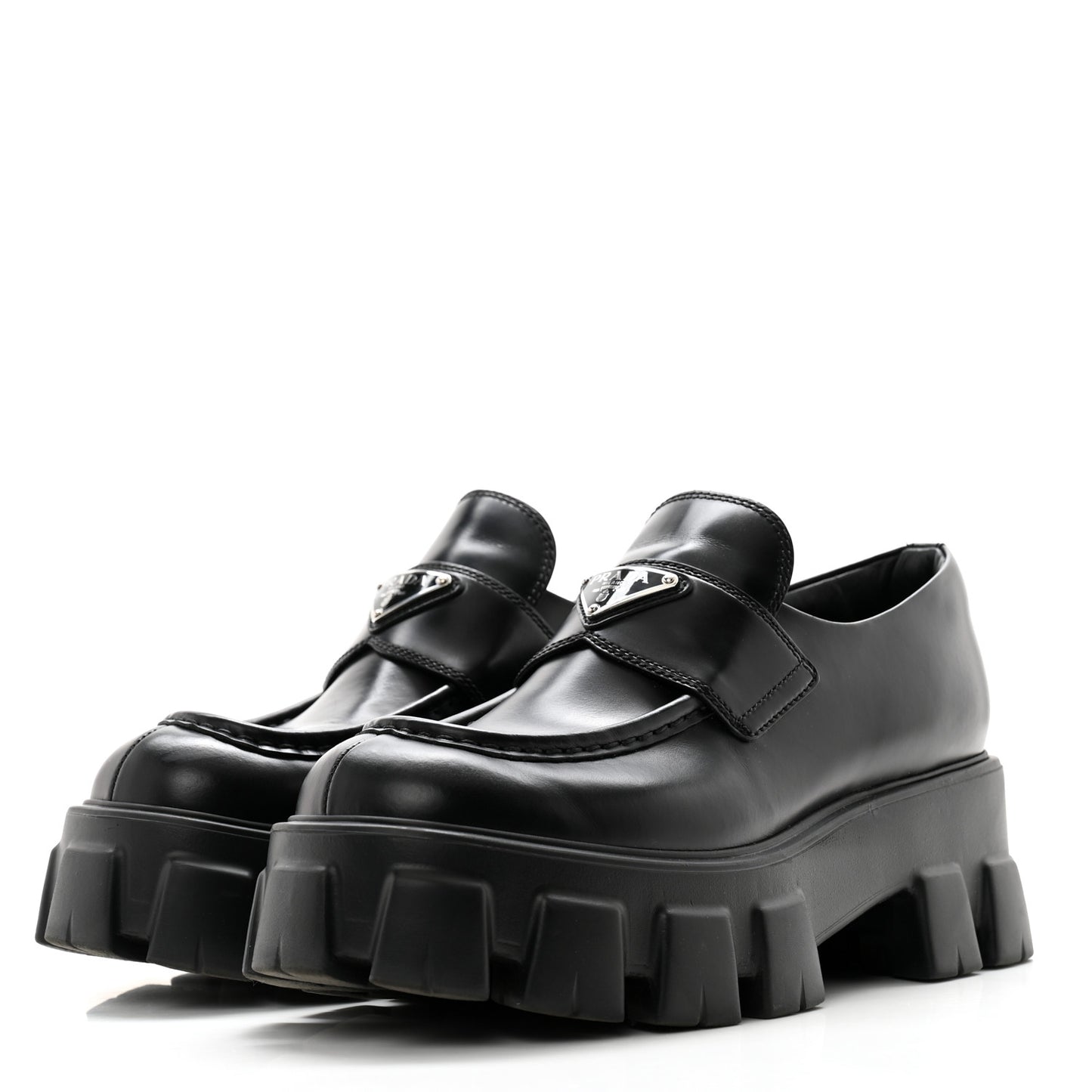 Spazzolato Rois Metal Triangle Logo Monolith 55mm Loafers 38.5 Black