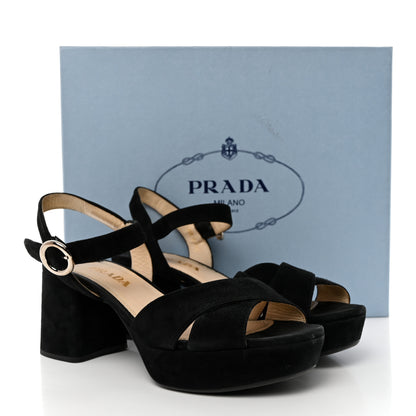 Prada Suede Crisscross Platform 20/65mm Sandals 37.5 Black 10 of 10