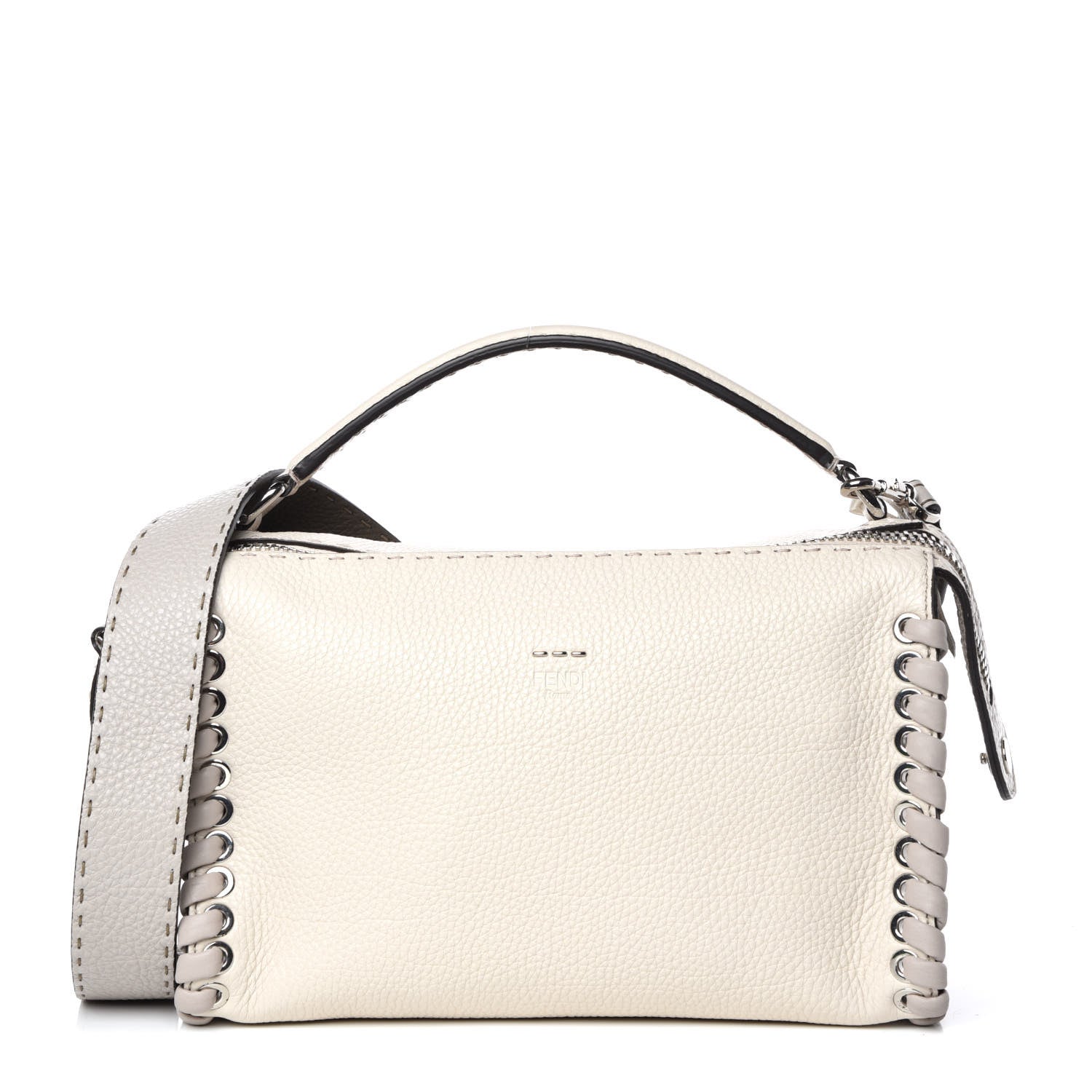 Fendi Cuoio Romano Selleria Vitello Dolce Lace Up Lei Boston Tote Camelia Milk Grigio Polvere 1 of 12