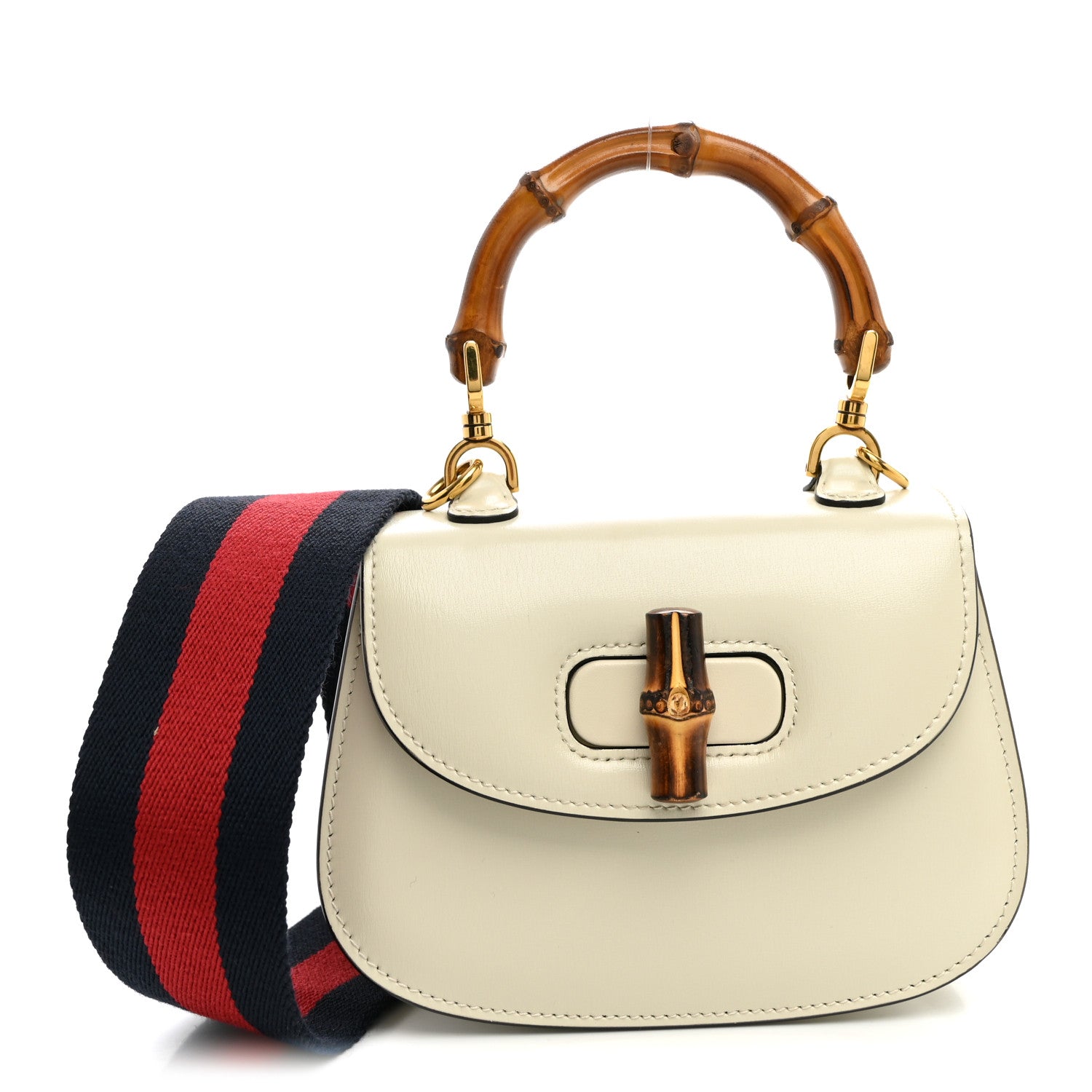 Gucci Boarded Dyana Lux Calfskin Web Mini Bamboo 1947 Top Handle Bag Mystic White 1 of 10