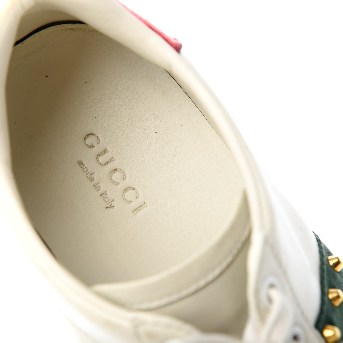 Calfskin Web Pearl Studded Womens Ace Sneakers 37.5 White