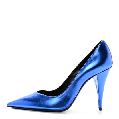 Saint Laurent Metallic Calfskin Kiki 100 Pumps 37.5 Blue 1 of 14