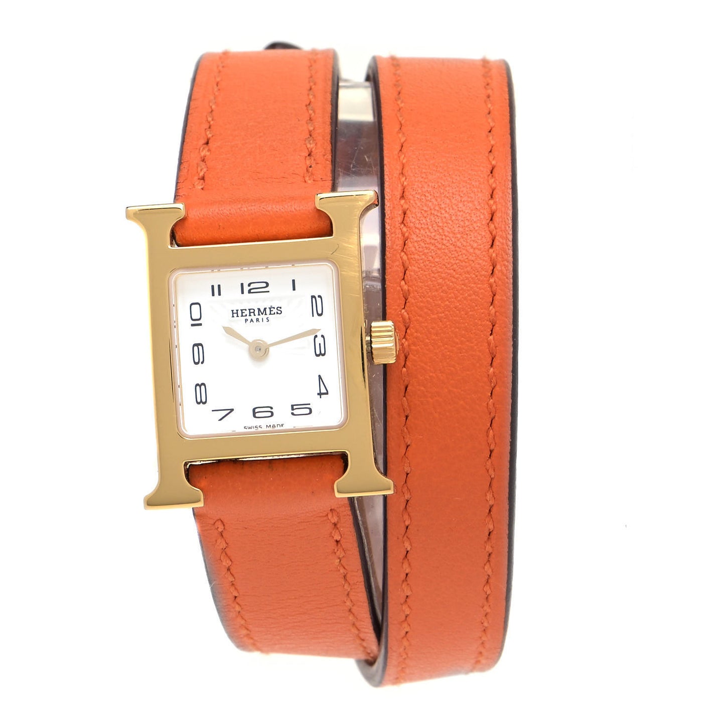 Stainless Steel Swift 17.2mm Heure H Hour Double Tour Quartz Watch Orange