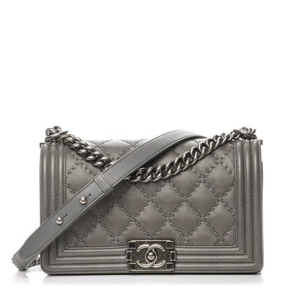 Chanel Calfskin Double Stitch Medium Boy Flap Grey 1 of 8