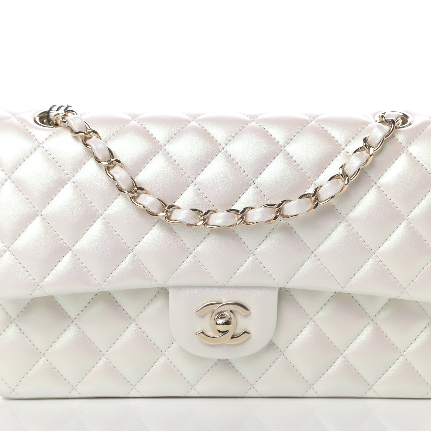 Chanel Iridescent Lambskin Quilted Medium Double Flap Ivory 8 of 11