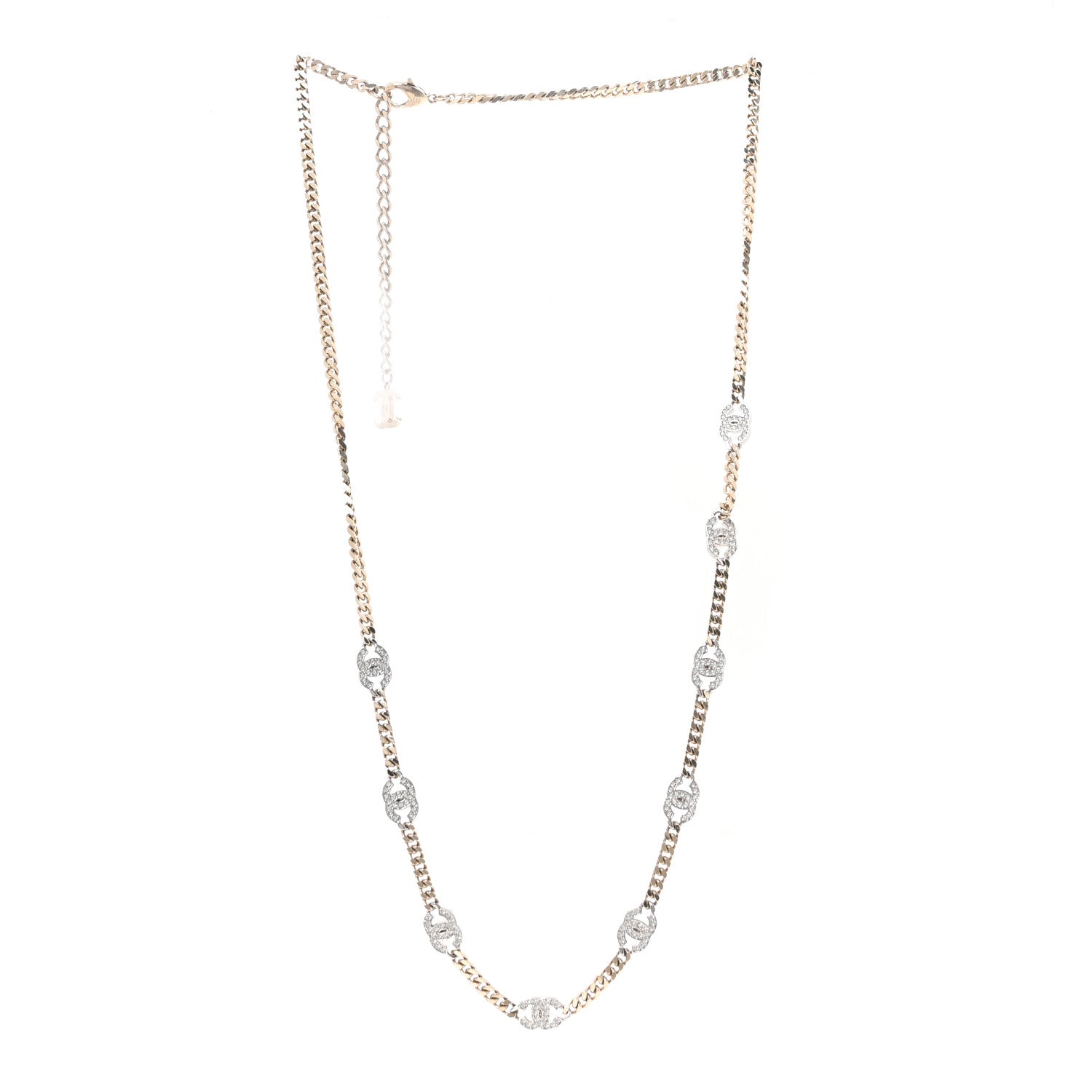 Chanel Crystal Chain CC Link Necklace Gold Silver 3 of 5