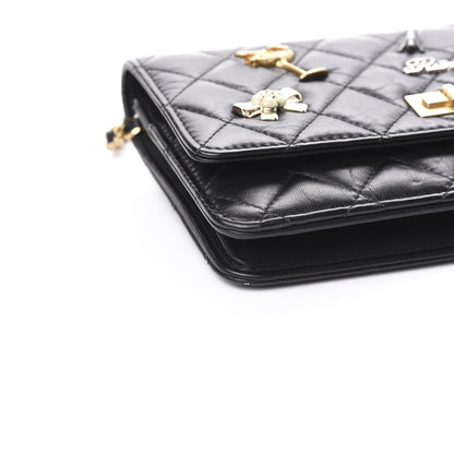 Chanel Aged Calfskin Quilted Lucky Charms 2.55 Reissue Wallet On Chain WOC Black 10 of 12
