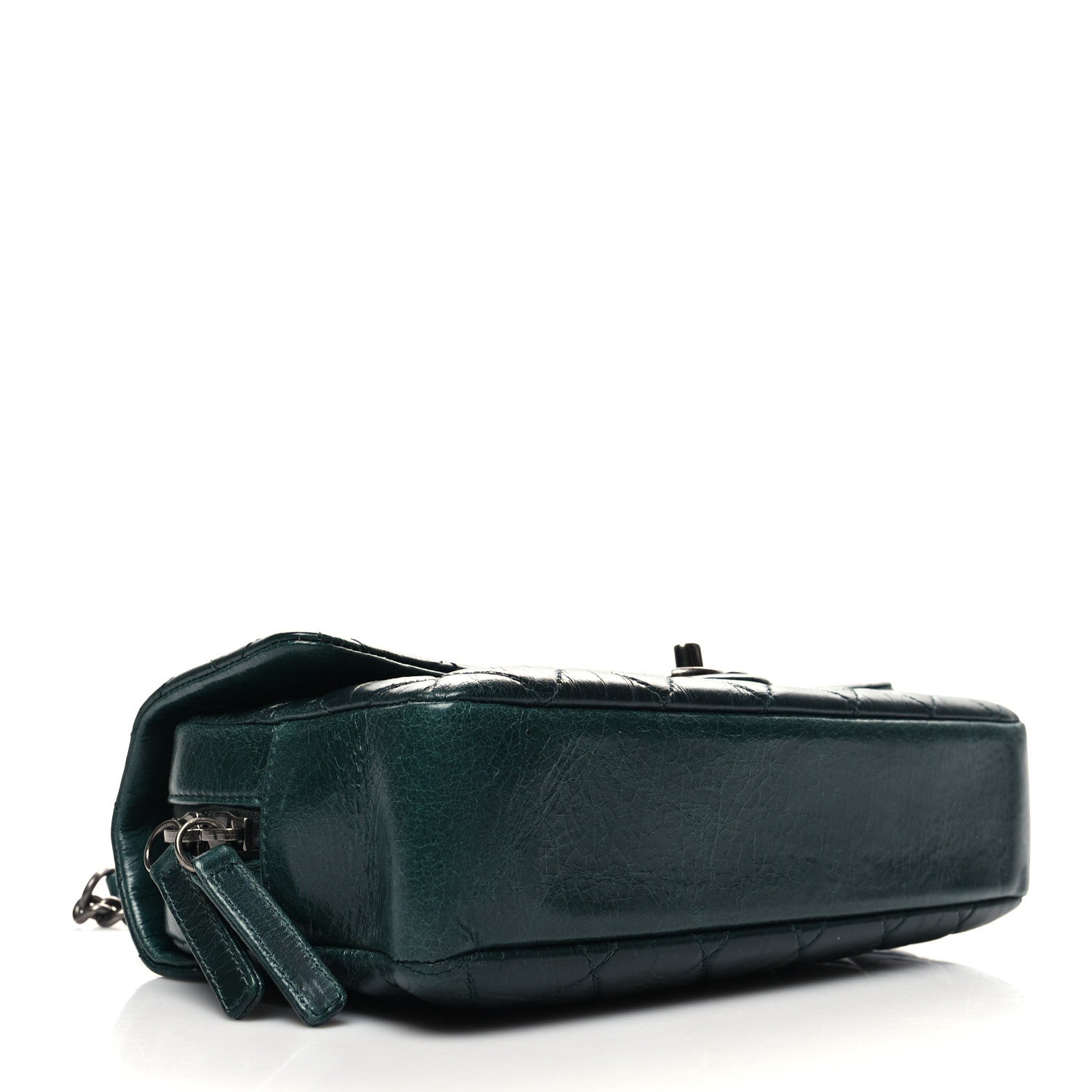 Chanel Glazed Calfskin Quilted Medium Duo Color Flap Dark Green Burgundy 4 of 11