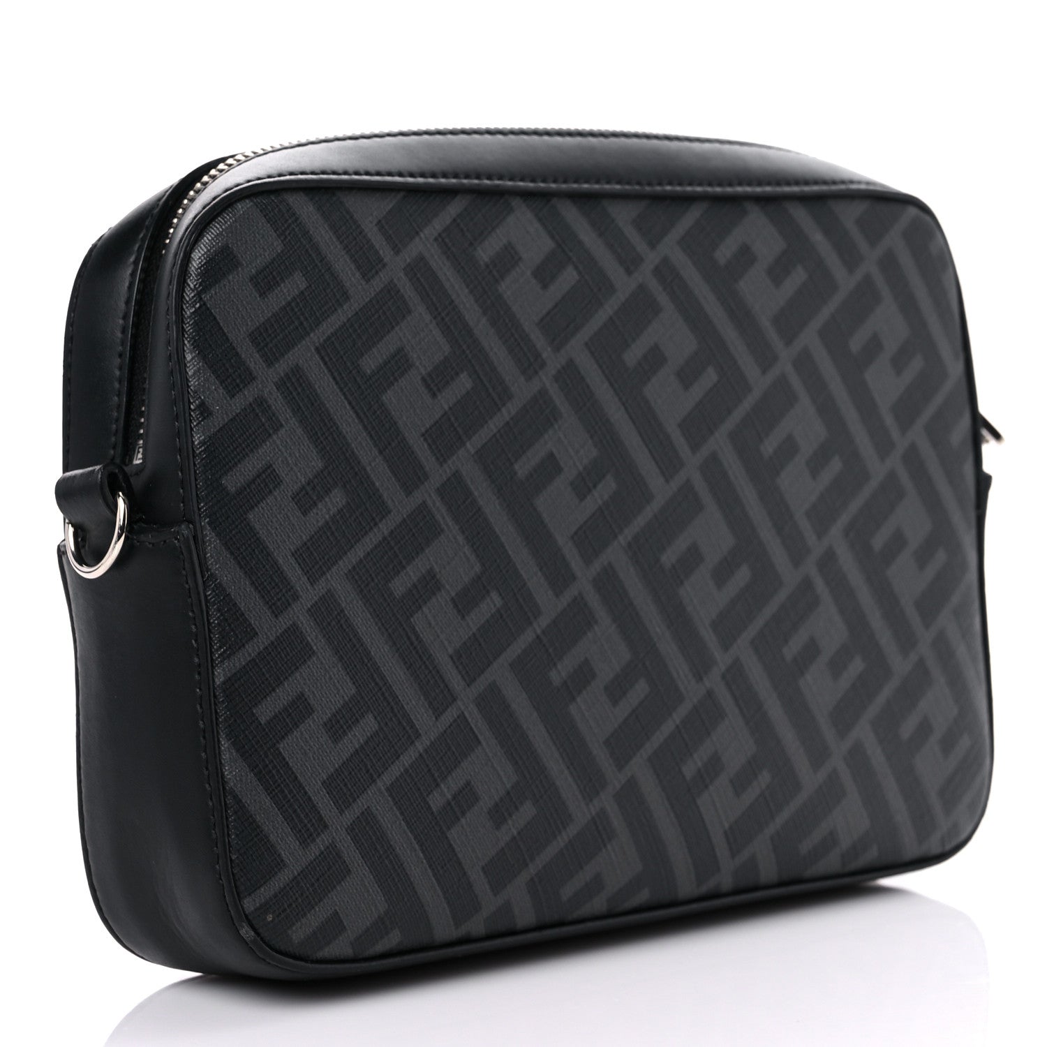 Fendi Glazed Fabric Vitello Liberty FF 1974 Diagonal Medium Camera Case Black Sunflower 4 of 13