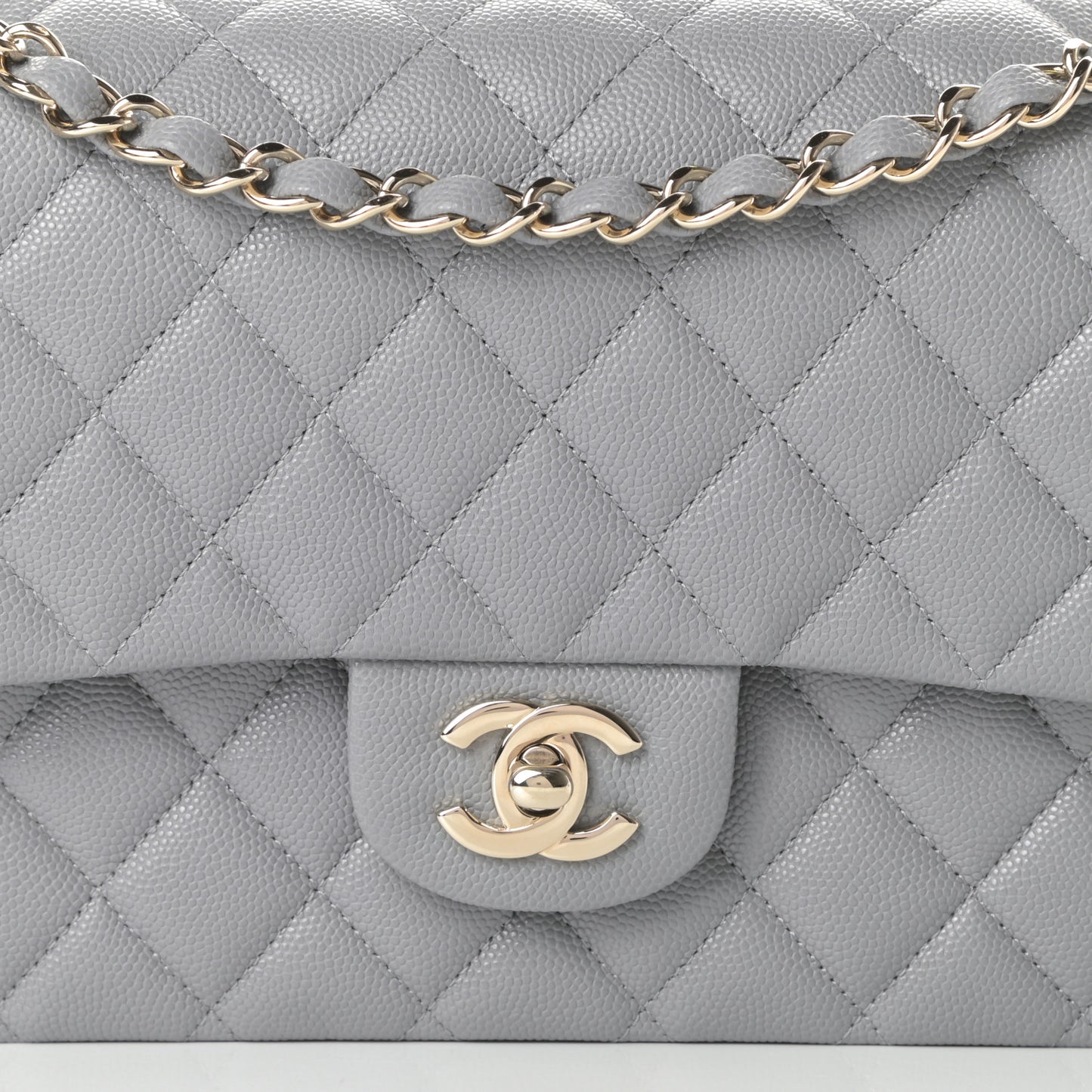 Caviar Quilted Medium Double Flap Grey