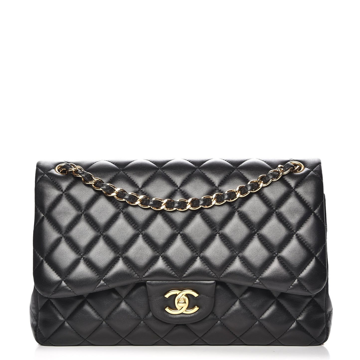 Lambskin Quilted Jumbo Double Flap Black